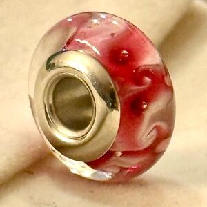 Elegant pink swirls Murano glass Charm fit Pandora bracelets